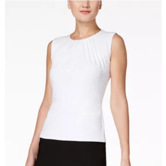 White Calvin Klein Sleeveless Pleated Top - Picture 6 of 7